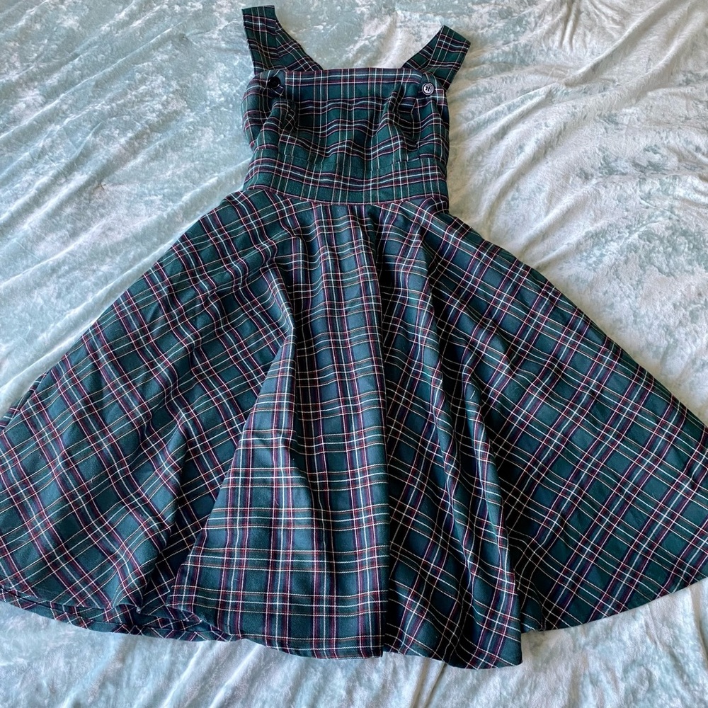 Hell Bunny greed plaid pinafore dress